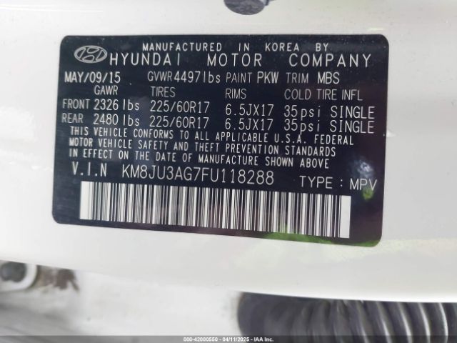 KM8JU3AG7FU118288 Hyundai TUCSON SE