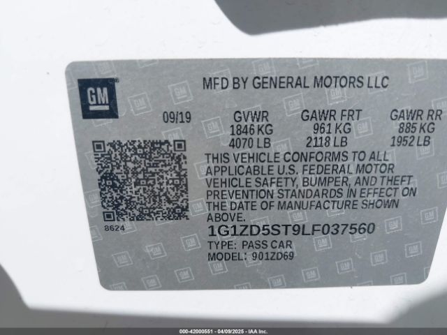 1G1ZD5ST9LF037560 Chevrolet Malibu Fwd Lt