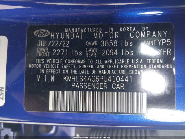 KMHLS4AG6PU410441 Hyundai ELANTRA SEL