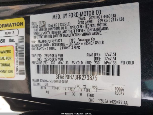 3FA6P0H73FR273875 Ford FUSION SE