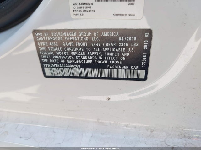 1VWJM7A39JC036258 Volkswagen 2018