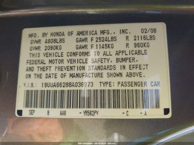 2008 ACURA TL 19UUA66288A036973 Photo 8