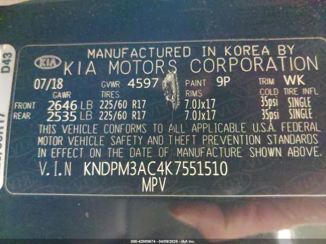 KNDPM3AC4K7551510 KIA Sportage Lx