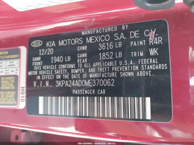 3KPA24AD0ME370062 KIA RIO S