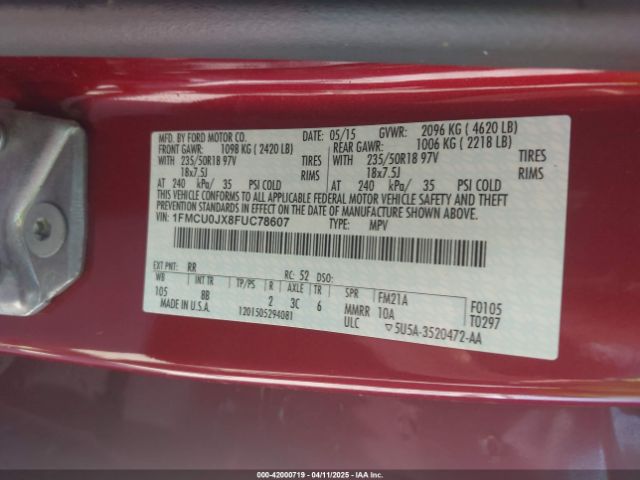 1FMCU0JX8FUC78607 Ford Escape Titanium