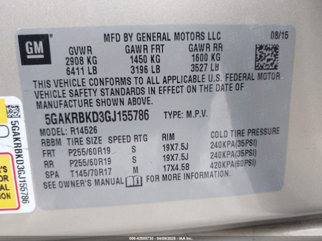 5GAKRBKD3GJ155786 Buick Enclave Leather