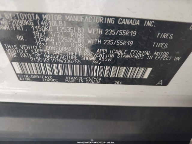 2T3C1RFV7RW336755 Toyota Rav4 Xle Premium