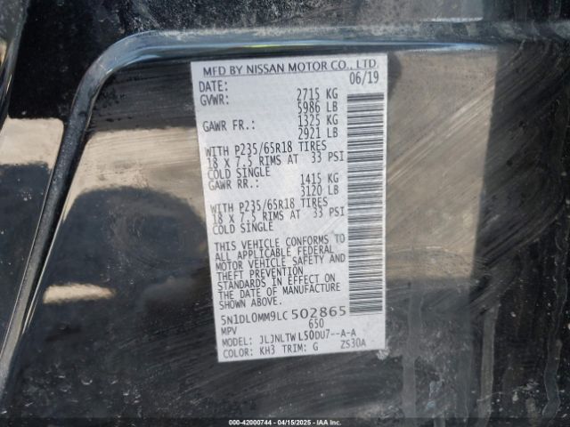 5N1DL0MM9LC502865 Infiniti Qx60 Luxe Awd
