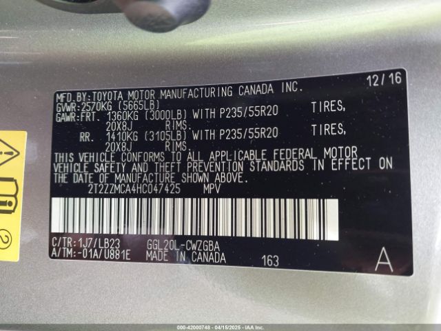 2T2ZZMCA4HC047425 Lexus RX 350