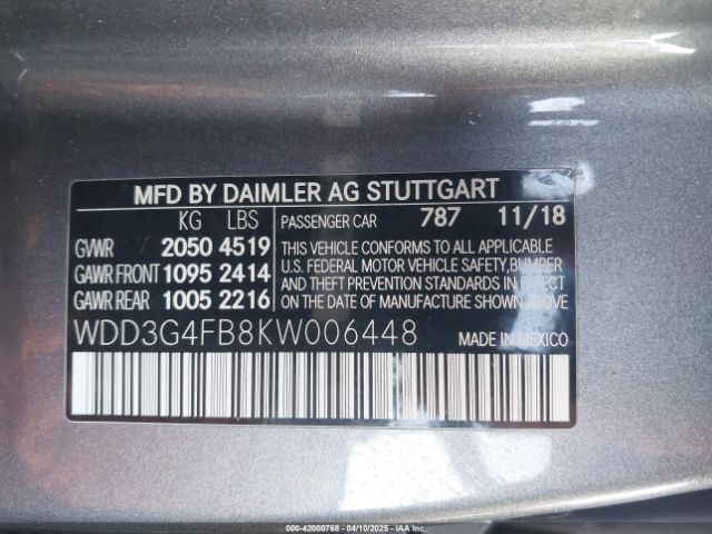 WDD3G4FB8KW006448 Mercedes-Benz A 220 4matic