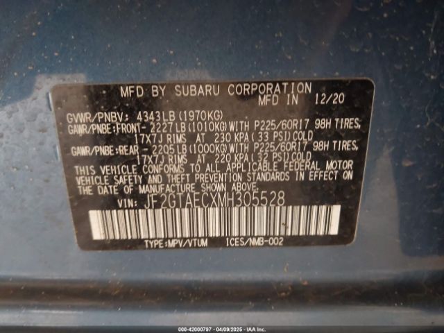 JF2GTAECXMH305528 Subaru Crosstrek Premium
