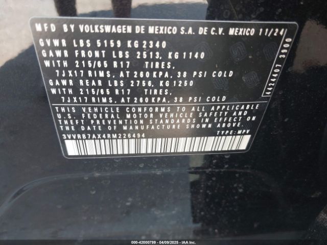 3VVRB7AX4RM226494 Volkswagen Tiguan 2.0t S