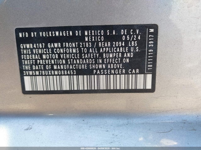 42000829 :رقم المزاد ، 3VW5M7BUXRM088453 vin ، 2024 Volkswagen Jetta 1.5t S مزاد بيع
