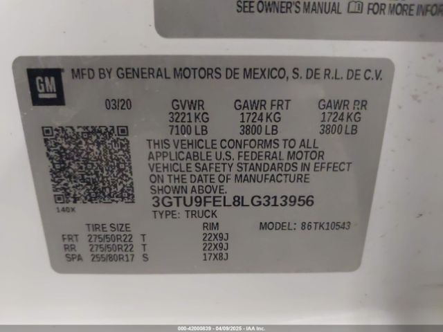 3GTU9FEL8LG313956 GMC Sierra 1500 4wd  Short Box Denali