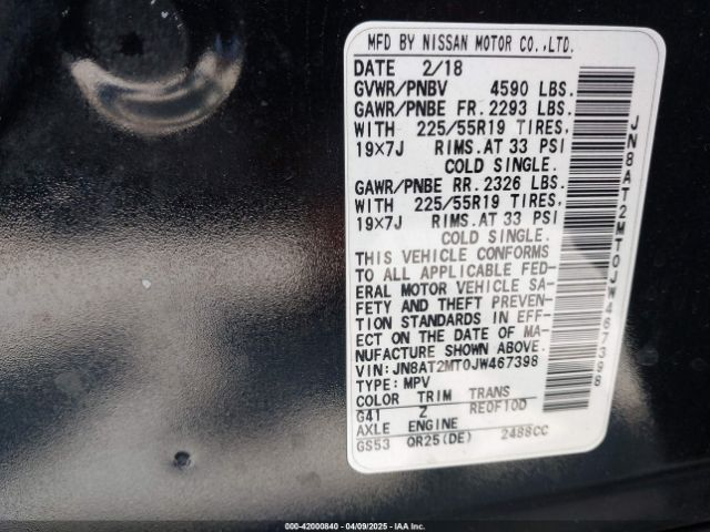 JN8AT2MT0JW467398 Nissan Rogue Sl