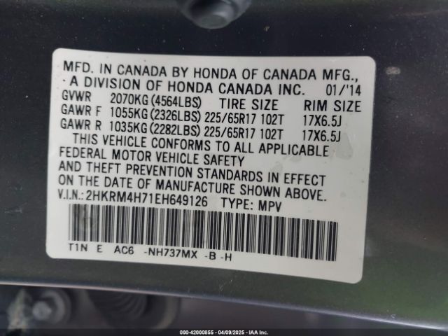 2HKRM4H71EH649126 Honda Cr-v Ex-l