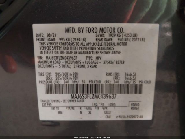 MAJ6S3FL2MC439637 Ford ECOSPORT S