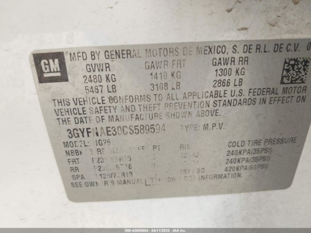 2012 CADILLAC SRX 3GYFNAE30CS589594 Photo 8