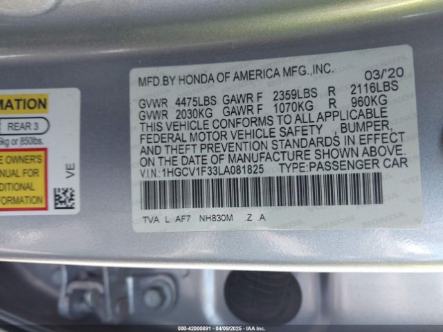 1HGCV1F33LA081825 Honda Accord Sport