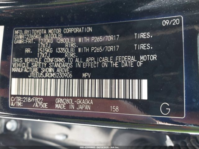 JTEEU5JR0M5230906 Toyota 4RUNNER SR5