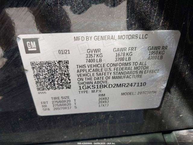 2021 GMC YUKON 1GKS1BKD2MR247110 Photo 8