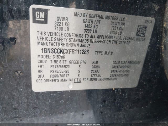 1GNSCCKCXFR111286 Chevrolet Tahoe Ltz