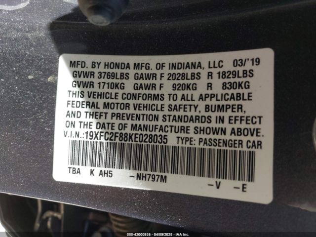 19XFC2F88KE028035 Honda Civic Sport