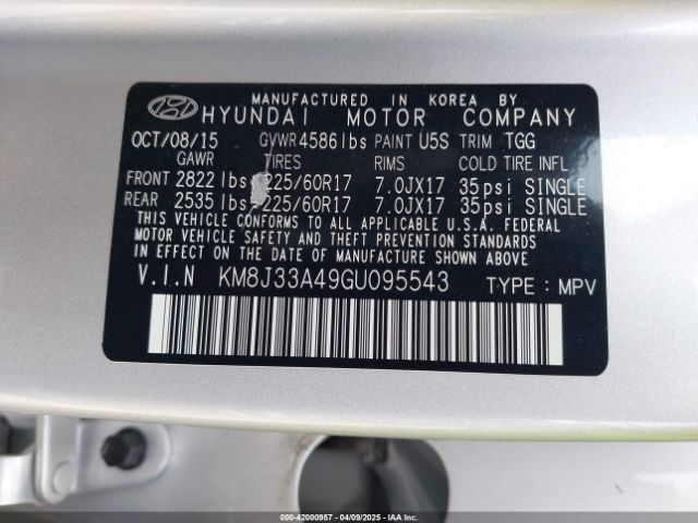 KM8J33A49GU095543 Hyundai TUCSON SE