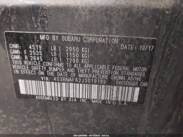 4S3BNAF62J3019189 Subaru Legacy 2.5i Premium