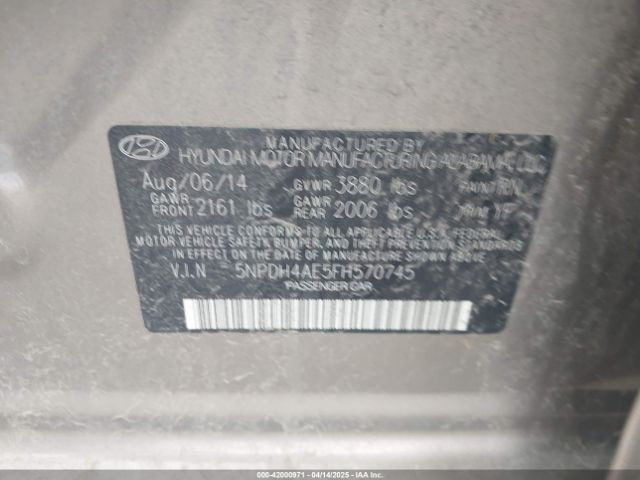 5NPDH4AE5FH570745 Hyundai Elantra Limited