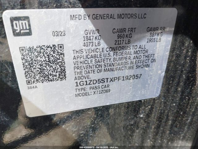 1G1ZD5STXPF192057 Chevrolet Malibu Fwd 1lt