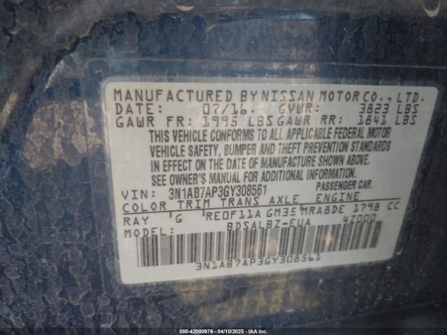 3N1AB7AP3GY308561 Nissan SENTRA S