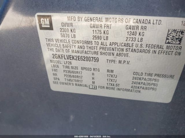 2GKFLVEK2E6200759 GMC Terrain Sle