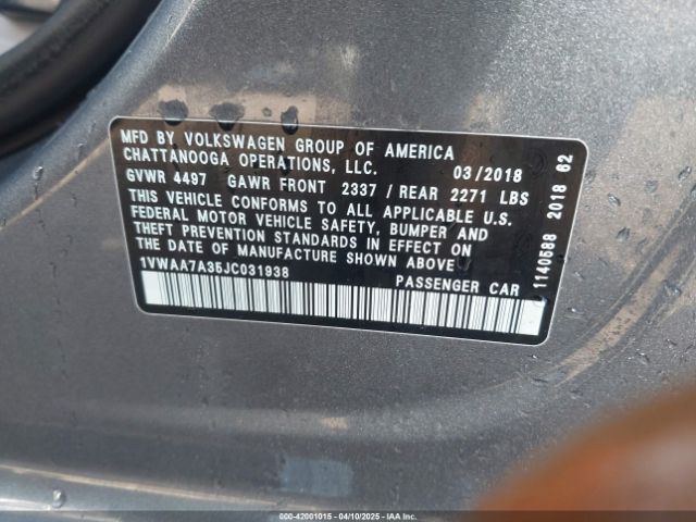 1VWAA7A35JC031938 Volkswagen Passat 2.0t R-line/2.0t S