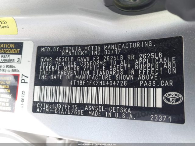 4T1BF1FK7HU404726 Toyota 2ar-fe