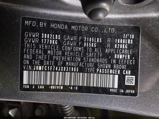 JHMFC1F74JX031965 Honda Civic Ex-l