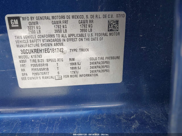 3GCUKREH1EG181742 Chevrolet Silverado 1500 1lt