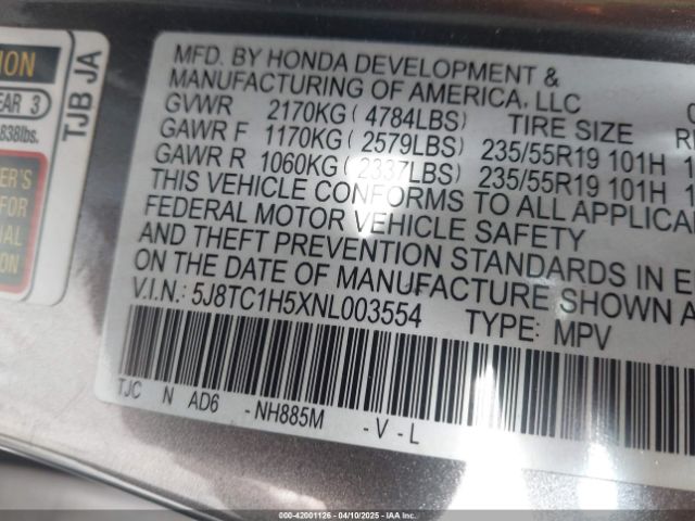 5J8TC1H5XNL003554 Acura Rdx Technology Package