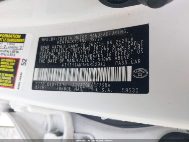 4T1T11AK1RU852942 Toyota CAMRY SE