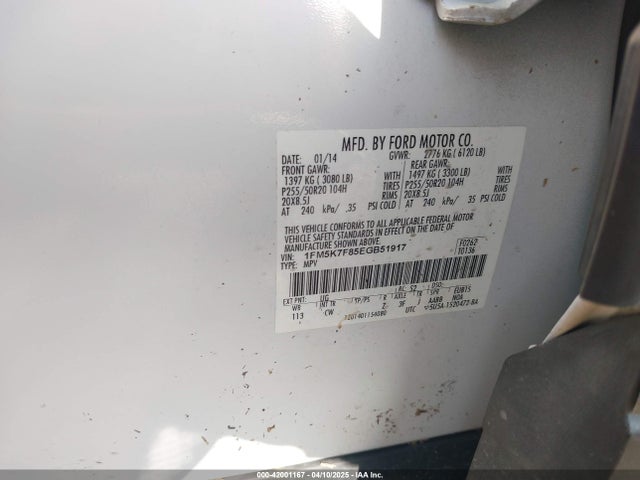 42001167 :رقم المزاد ، 1FM5K7F85EGB51917 vin ، 2014 Ford Explorer Limited مزاد بيع