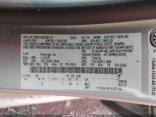 3FADP4EJ0EM215958 Ford FIESTA SE