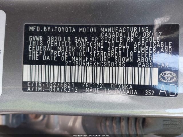 2T1BURHEXHC960185 Toyota COROLLA LE
