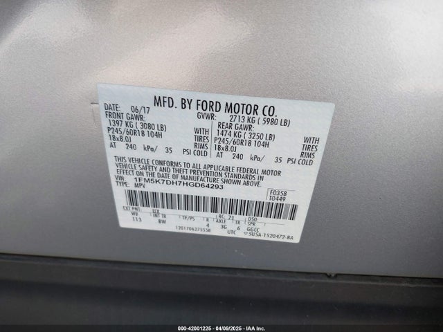 1FM5K7DH7HGD64293 Ford EXPLORER XLT