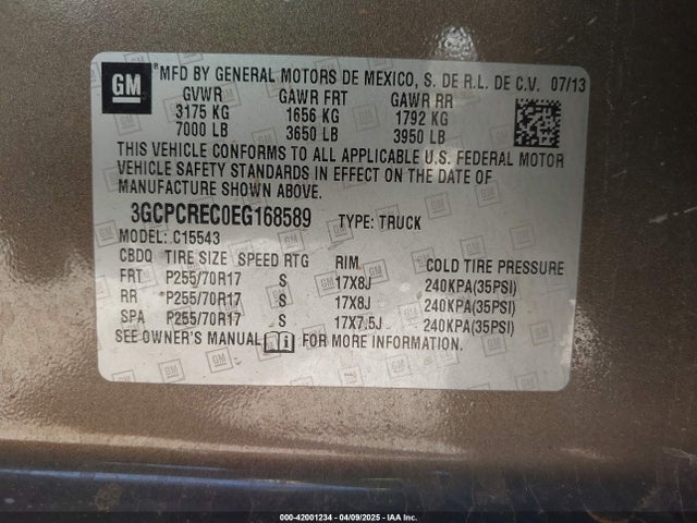 3GCPCREC0EG168589 Chevrolet Silverado 1500 1lt