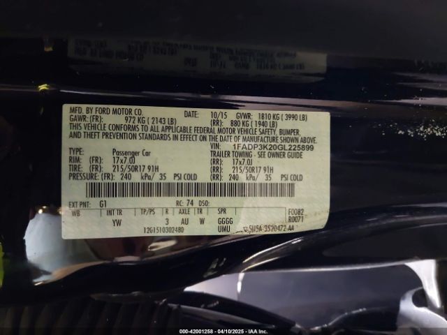1FADP3K20GL225899 Ford FOCUS SE