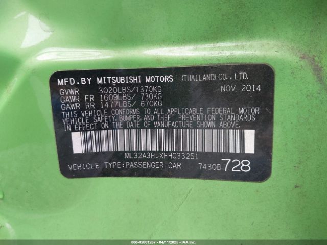 ML32A3HJXFH033251 Mitsubishi Mirage De/rf