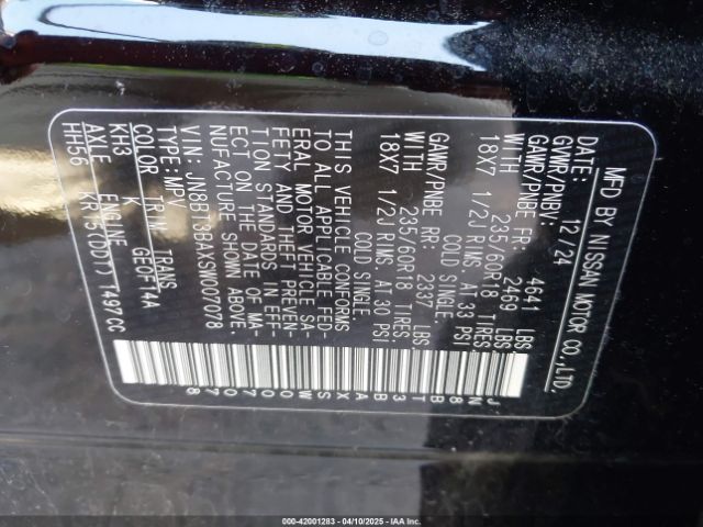 JN8BT3BAXSW007078 Nissan Rogue Sv Fwd