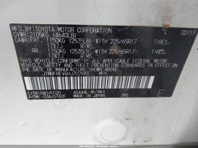 JTMRFREV6HJ702943 Toyota Rav4 Xle