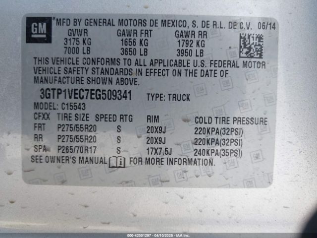 3GTP1VEC7EG509341 GMC Sierra 1500 Slt
