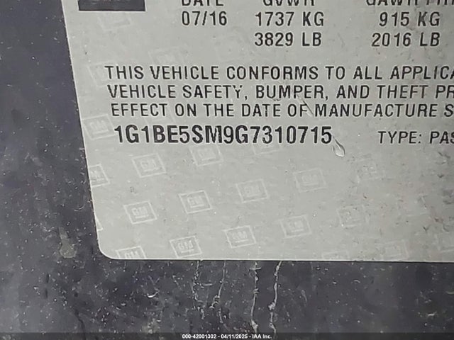 1G1BE5SM9G7310715 Chevrolet Cruze Lt Auto